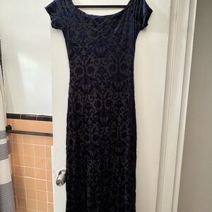 Aqua Navy Blue Floral Maxi Dress